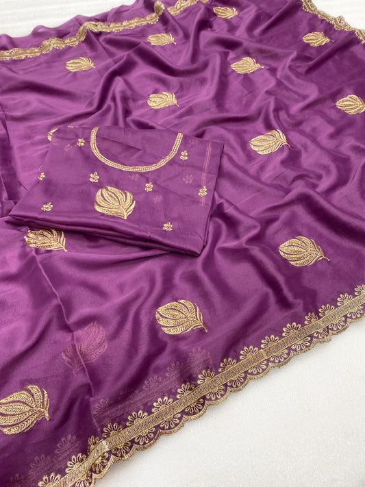 Elegance Premium Star Georgette Saree With Zari embroidery Butta In All Over Saree. and beautiful designer zari embroidery border. Heavy Blouse With Butti And Neck Design