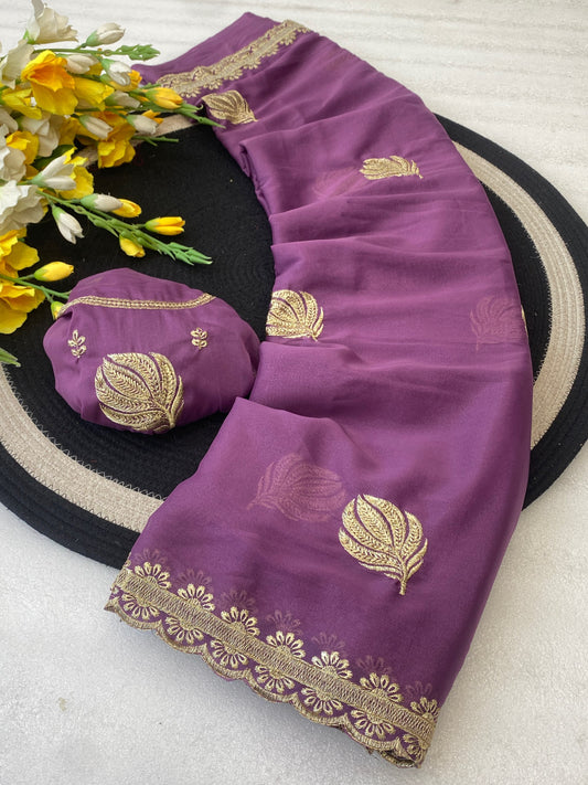 Elegance Premium Star Georgette Saree With Zari embroidery Butta In All Over Saree. and beautiful designer zari embroidery border. Heavy Blouse With Butti And Neck Design