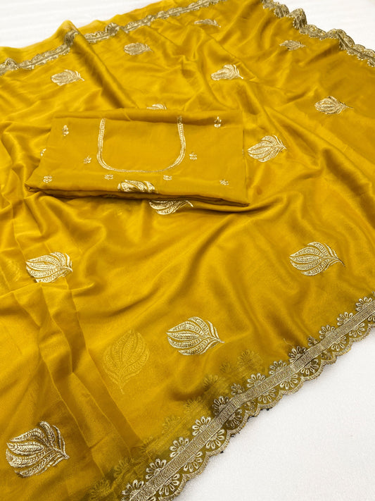 Elegance Premium Star Georgette Saree With Zari embroidery Butta In All Over Saree. and beautiful designer zari embroidery border. Heavy Blouse With Butti And Neck Design